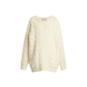 NWT $818 Christopher Kane Aran Knit Pom Pom Sweater Cream Size Large